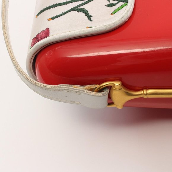 Rare GUCCI Red Lucite Boxy Hard Shell Leather Floral Flap Cross Body Bag - Picture 10 of 10